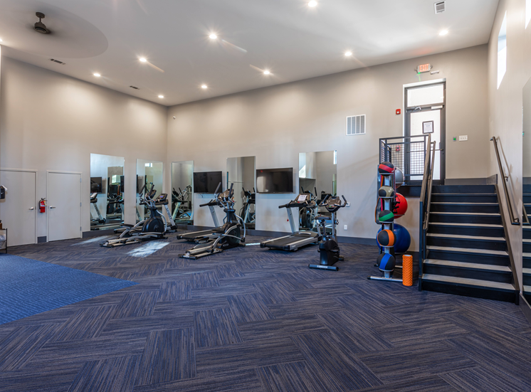 Work out in this spacious facility. Treadmills, free weights, carpet flooring and stairs.